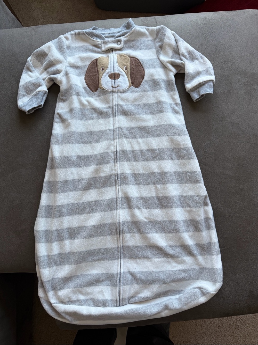Carters Gray & White Striped Plush Baby Sleep Sack with Puppy Medium